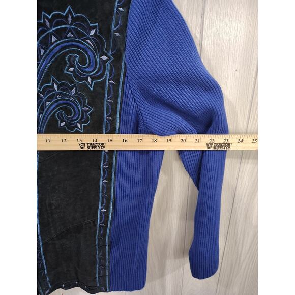 Bob Mackie Wearable Art Leather Sweater Jacket Suede M Full Zip Western Festival - Picture 6 of 6